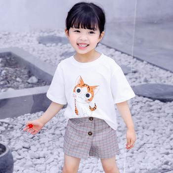 Детска тениска за момичета-в бял цвят с различни апликации 