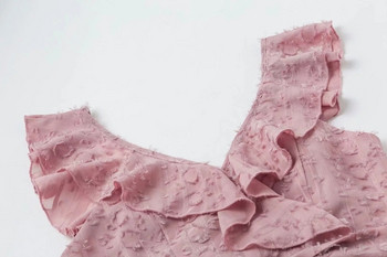 Rochie moderna de dama cu decolteu in V si bretele in roz si alb