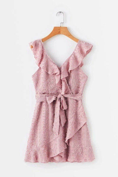 Rochie moderna de dama cu decolteu in V si bretele in roz si alb