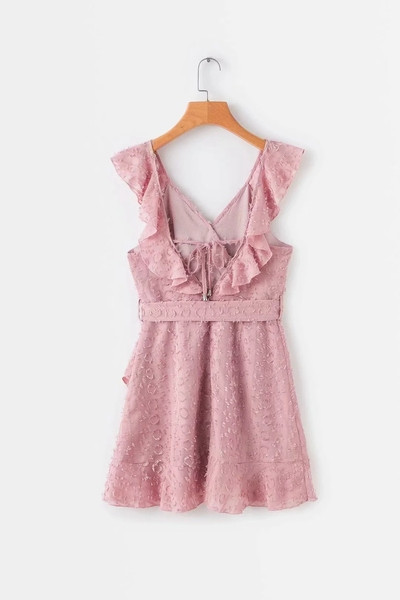 Rochie moderna de dama cu decolteu in V si bretele in roz si alb