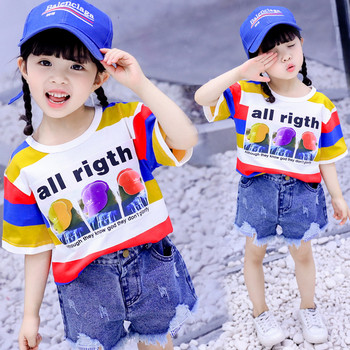 Детска ежедневна тениска с апликация за момичета