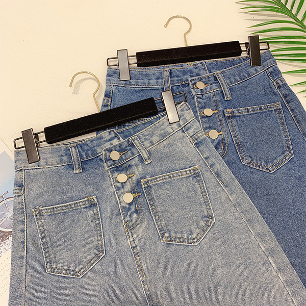 Női farmerszoknya zsebekkel, két színben