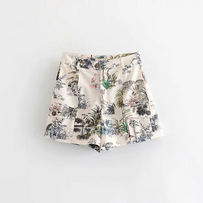 Női rövidnadrág, fehér és mintás oldalzsebekkel