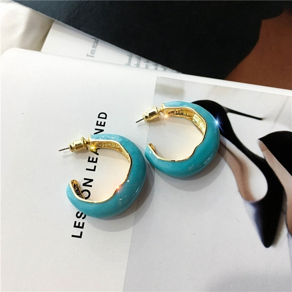 Cercei moderni de dama in galben si albastru