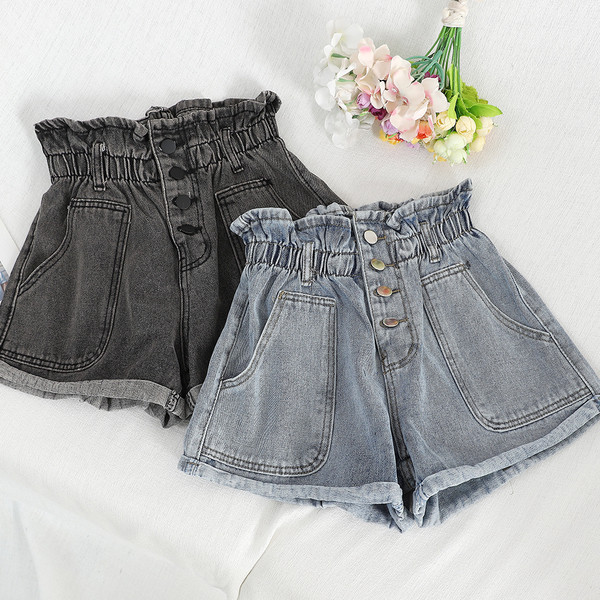 Pantaloni scurți de damă din denim cu talie elastică în două culori