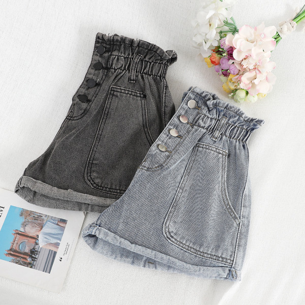 Pantaloni scurți de damă din denim cu talie elastică în două culori