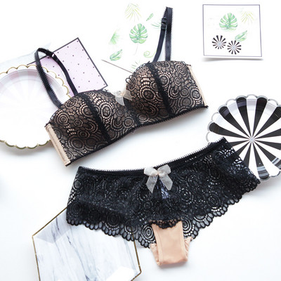 Set dantela dama in negru, roz si alb