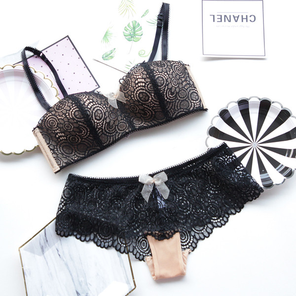 Set dantela dama in negru, roz si alb