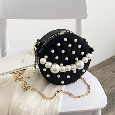 Kör alakú női táska gyöngy díszítéssel