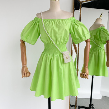 Rochie de dama cu talie elastica in galben si verde