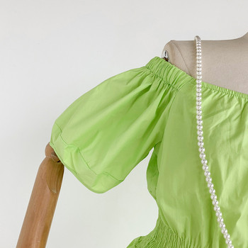 Rochie de dama cu talie elastica in galben si verde