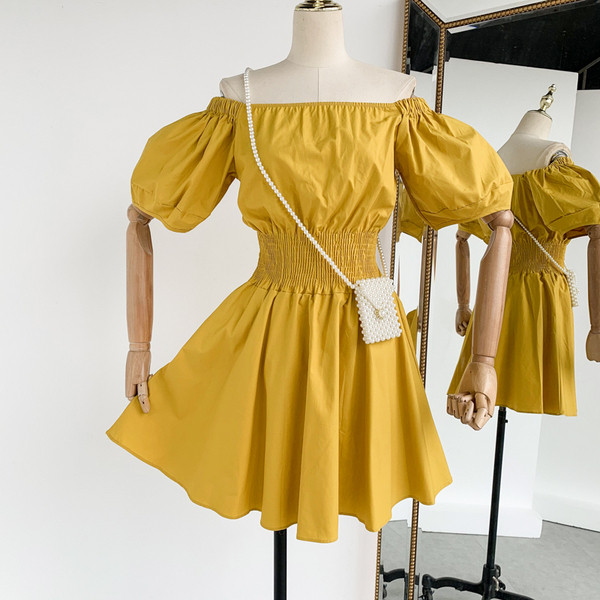 Rochie de dama cu talie elastica in galben si verde