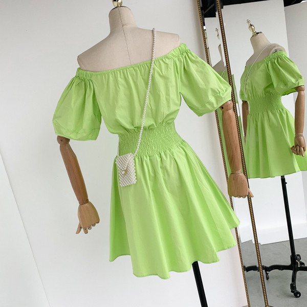 Rochie de dama cu talie elastica in galben si verde
