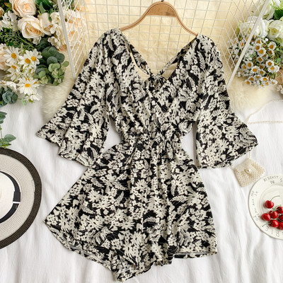 Κομψή γυναικεία ολόσωμη φόρμα φόρεμα με μανίκια λωτού σε τρία χρώματα