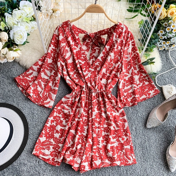 Κομψή γυναικεία ολόσωμη φόρμα φόρεμα με  μανίκια λωτού σε τρία χρώματα