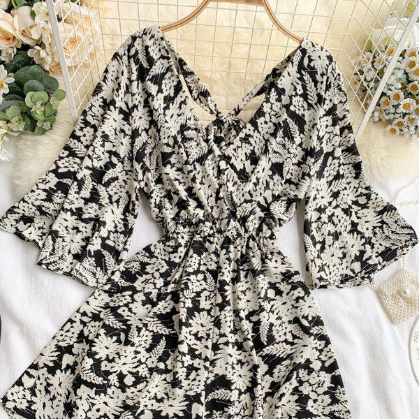 Κομψή γυναικεία ολόσωμη φόρμα φόρεμα με  μανίκια λωτού σε τρία χρώματα