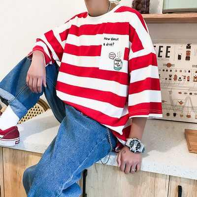 Csíkos férfi póló széles modell, több színben rátéttel