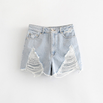 Aktuális női rövid farmer szakadt motívumokkal, kék színben