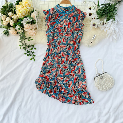 Rochie de dama moderna model asimetric cu maneci scurte