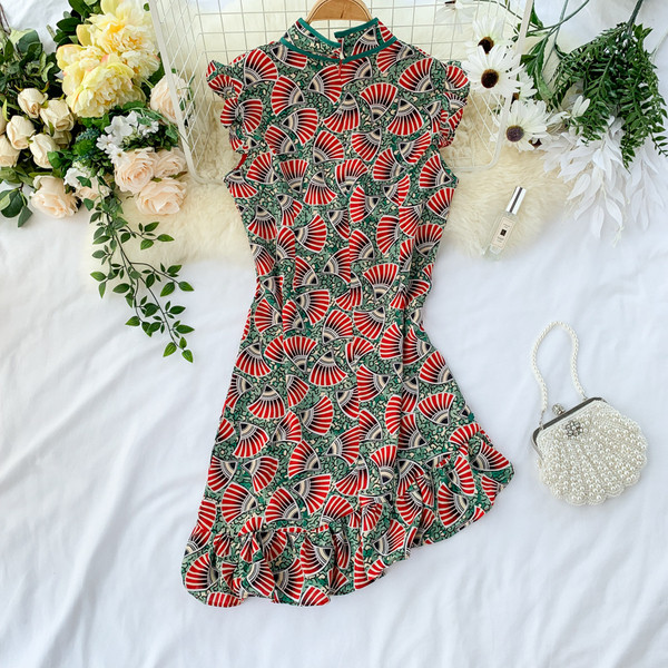 Rochie de dama moderna model asimetric cu maneci scurte