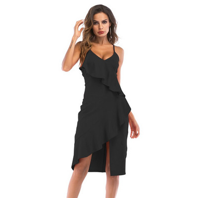 Modern női ruha aszimmetrikus modell vékony pántokkal, három színben