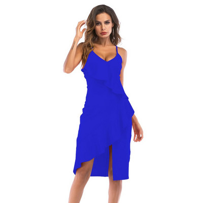 Modern női ruha aszimmetrikus modell vékony pántokkal, három színben