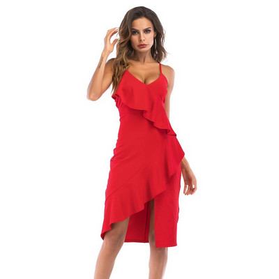 Modern női ruha aszimmetrikus modell vékony pántokkal, három színben