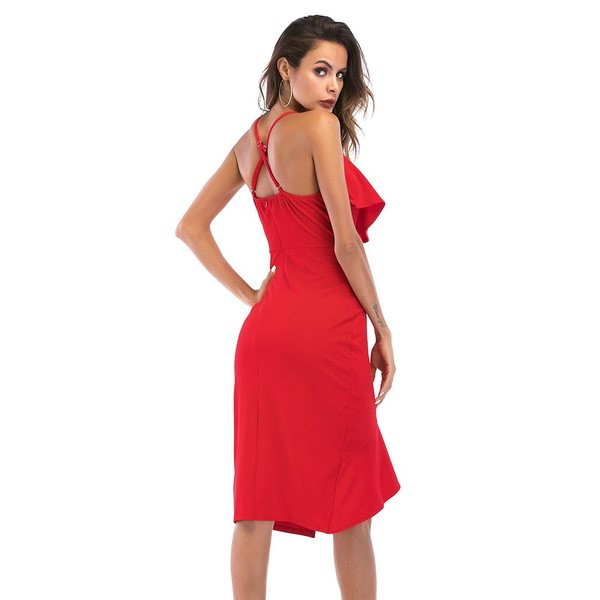 Modern női ruha aszimmetrikus modell vékony pántokkal, három színben