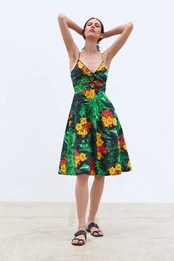 Virágmintás, V-nyakú modern női ruha