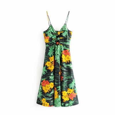 Virágmintás, V-nyakú modern női ruha