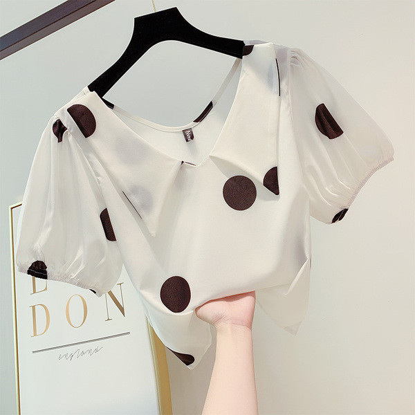 Bluză de damă elegantă cu puncte în alb și roz