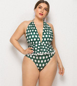 Nagy méretű teljes fürdőruha V-nyakú pöttyökkel, hat színben