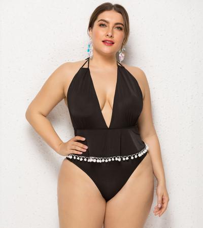 Nagy méretű teljes fürdőruha V-nyakú pöttyökkel, hat színben