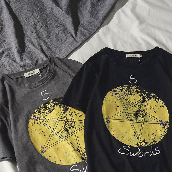 Tricou casual barbatesc cu imprimeu in negru si gri