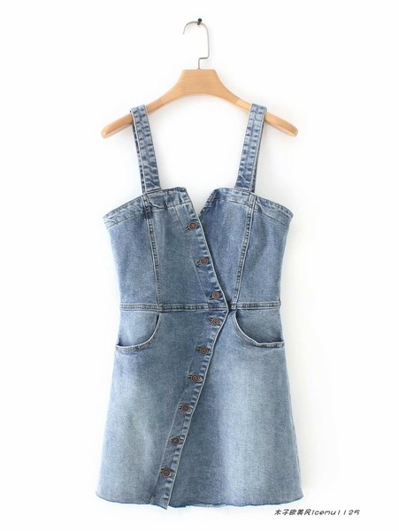 Rochie de dama din denim cu nasturi in albastru