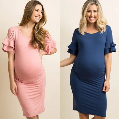 Ежедневна дамска рокля изчистен модел за бременни жени в три цвята 