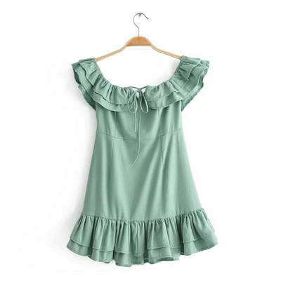 Modern női ruha csupasz vállú zöld színben