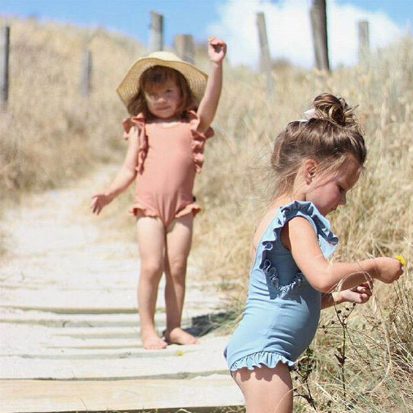 Modern gyerek fürdőruha lányoknak kék és rózsaszín színben