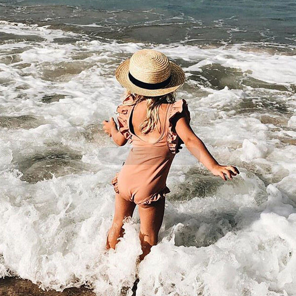 Modern gyerek fürdőruha lányoknak kék és rózsaszín színben