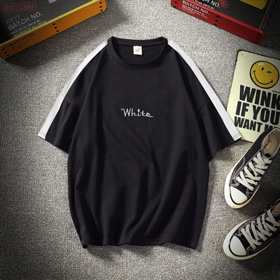 Tricou casual pentru bărbați cu inscripție alb-negru