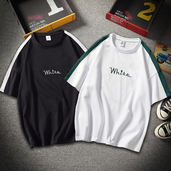 Tricou casual pentru bărbați cu inscripție alb-negru