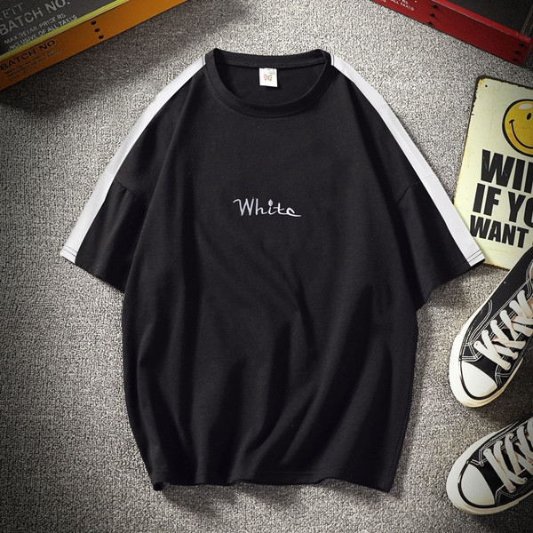 Tricou casual pentru bărbați cu inscripție alb-negru