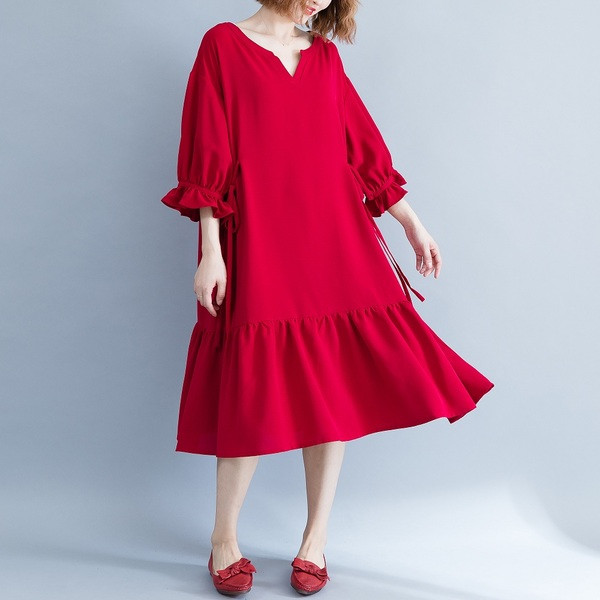 Alkalmi női ruha 3/4 ujjal, piros színben