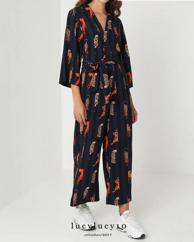 Γυναικεία ολόσωμη φόρμα με V - ντεκολτέ και εκτύπωση