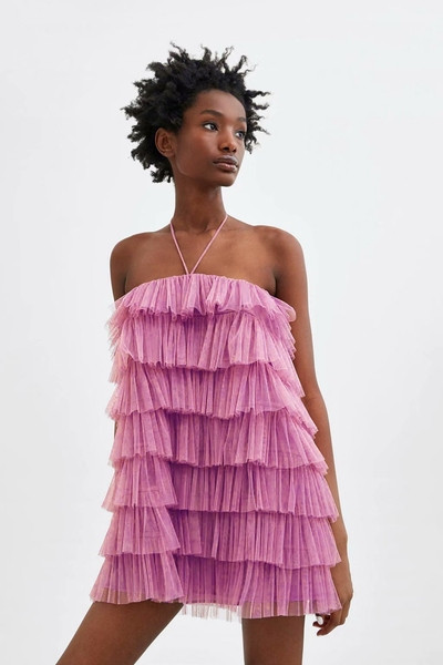 Női ruha tüll lila színben - széles modell