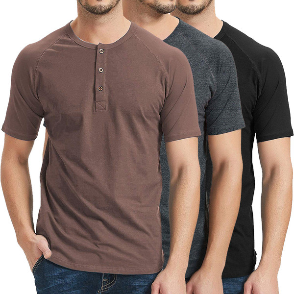 Tricou casual barbatesc cu maneci scurte si nasturi in trei culori