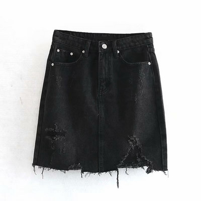 Fusta de dama moderna din denim cu talie inalta si motive rupte