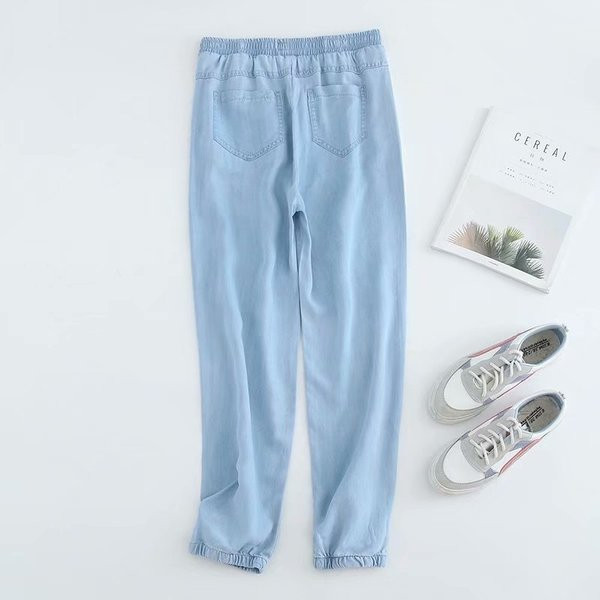 Pantaloni sport de damă cu elastic în talie și gleznă și margine laterală în albastru