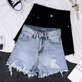 Pantaloni scurți casual de damă cu motive rupte în albastru și negru