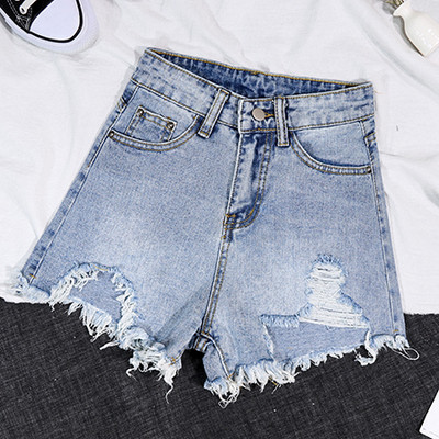 Pantaloni scurți casual de damă cu motive rupte în albastru și negru